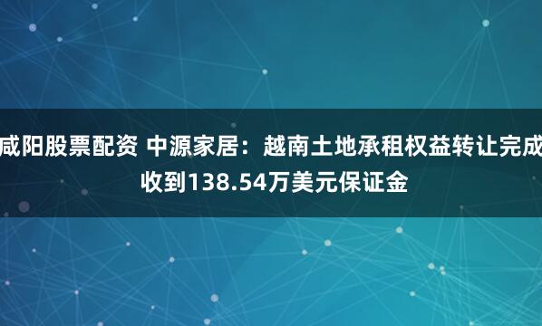 咸阳股票配资 中源家居：越南土地承租权益转让完成 收到138.54万美元保证金