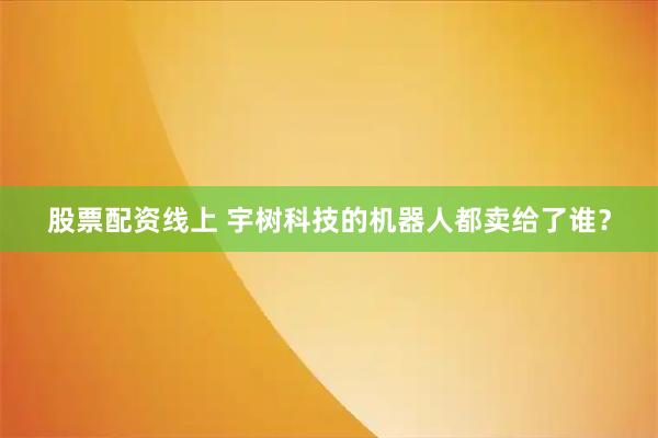 股票配资线上 宇树科技的机器人都卖给了谁？